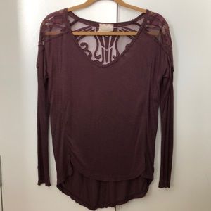 Free people S maroon top with see through back